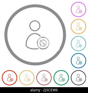 User disabled outline flat color icons in round outlines on white background Stock Vector