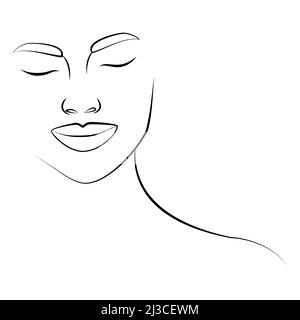 Continuous line. Drawing of a woman's face. Minimalist female beauty with continuous drawing in one line. Stock Vector