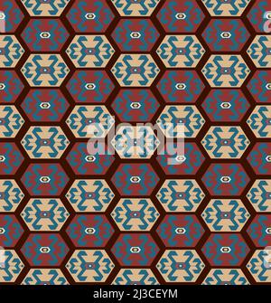 Navajo style seamless pattern, made in vector. Red, brown, blue, light yellow and white- original colors of navajo textile. Stock Vector