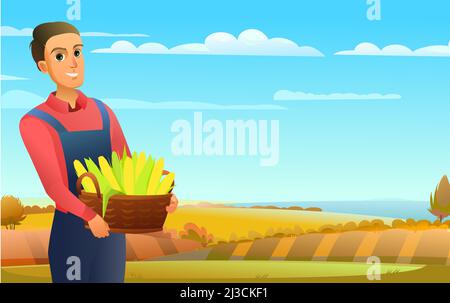 corn plant cultivation with ripe corn cobs vector illustration Stock ...