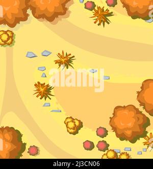 Autumn landscape top view. Scene with yellow and orange trees and bushes from height. Above countryside. Cartoon style illustration. Vector Stock Vector