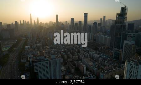 Shenzhen skyline view from the boundary of Hong Kong Ma Tso Lung area Stock Photo