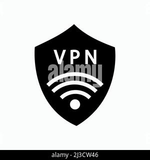 Black Shield with VPN and wifi wireless internet network symbol icon isolated. Stock Vector
