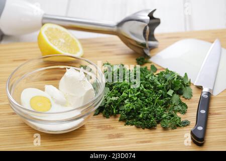 frankfurter green sauce making, german cuisine Stock Photo