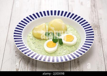 frankfurter green sauce with potatoes and boiled eggs, german cuisine Stock Photo