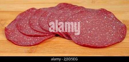 Sliced salami in a close-up Stock Photo
