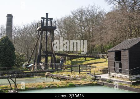 View of the historic extraction of china clay shown at the Wheal Martyn Clay museum, St Austell, Cornwall, UK. Stock Photo