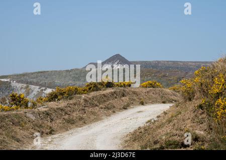 Present day china clay extraction at Wheal Martyn and Greensplat, as viewed from the Wheal Martyn Clay Works Museum, Cornwall, UK. Stock Photo