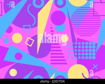 Memphis seamless pattern with geometric shapes in 80s style. Geometric retro pattern. Abstract background design for brochures, banners and promotiona Stock Vector