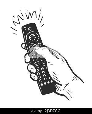 Hand holding remote controller pop art retro style. Control vector illustration Stock Vector