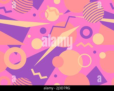 Memphis seamless pattern with geometric shapes in 80s style. Geometric retro pattern. Abstract background design for brochures, banners and promotiona Stock Vector
