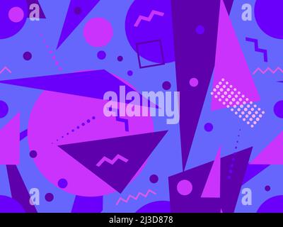 Memphis seamless pattern with geometric shapes in 80s style. Geometric retro pattern. Abstract background design for brochures, banners and promotiona Stock Vector