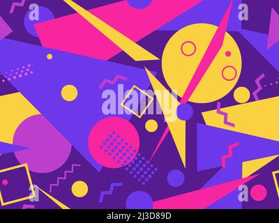 Memphis seamless pattern with geometric shapes in 80s style. Geometric retro pattern. Abstract background design for brochures, banners and promotiona Stock Vector