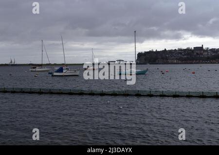 View across Cardiff Bay to Penarth Head with Cardiff Barrage on the horizon Stock Photo