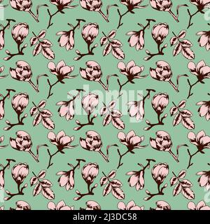 Floral seamless pattern with open tree buds at the spring garden Stock Vector