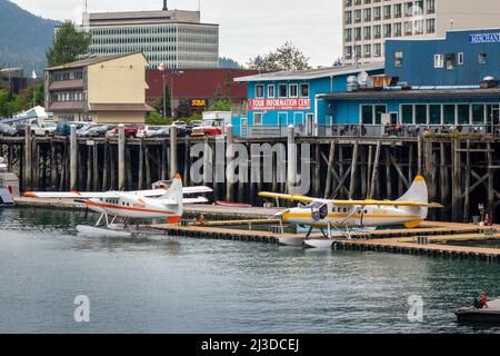 The Waterfront In Juneau Alaska With de Havilland Canada DHC-3 Otter Seaplanes Moored Downtown Juneau Alaska Capital City Of Alaska Stock Photo
