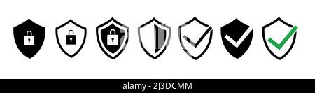 Shield check mark icon set. Protection approve sign. Safe icon vector Stock Vector