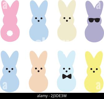 vector illustration of cute marshmallow bunnies, bundle. Stock Vector