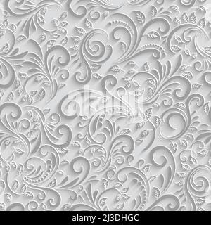 Paper 3d floral seamless pattern, vector paper background Stock Vector