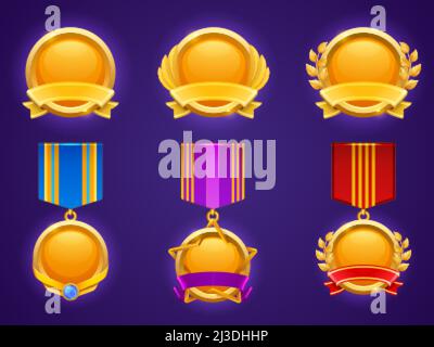 UI Game Icons Of Medals And Award Badges With Symbols Of Star, Crown ...