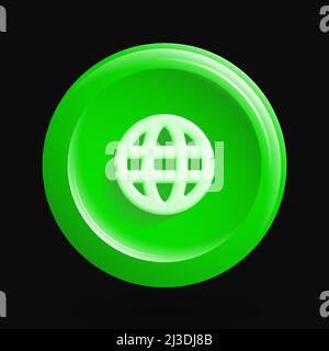 Green Web Icon. Internet, Network Globe Isolated 3D Button. Vector illustration Stock Vector