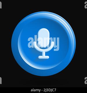Round Microphone Icon. Blue Icon Set. Isolated App Button. Vector illustration Stock Vector
