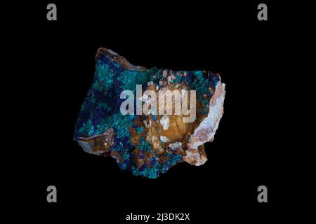 Azurite, a mineral stone on black background. Stock Photo