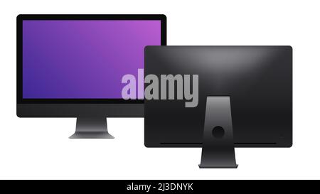 Mobile Personal Computer. Front and Rear view, new Model 2020. Realistic Mockup on White Background. Vector illustration Stock Vector