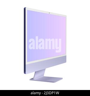 Personal Computer 2021 Mockup. Right side Diagonal view on the Model. Portable Desktop. White Monitor. Vector illustration Stock Vector