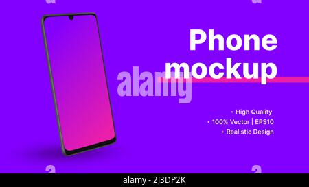 Violet Gradient Phone Mockup. Realistic Smartphone in Diagonal Perspective. Design for Presentation. Vector illustration Stock Vector