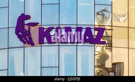 Minsk, Belarus - March 24, 2022: KAMAZ logo on the facade of an office building Stock Photo