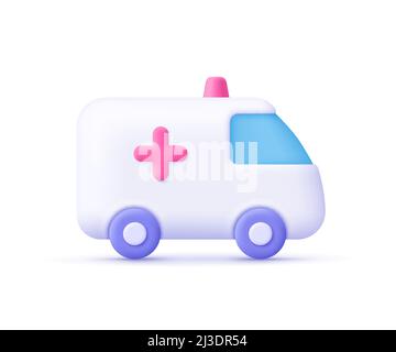 White ambulance car, medical van. Medical rescue service, healthcare, medicine, emergency concept. 3d vector icon. Cartoon minimal style. Stock Vector