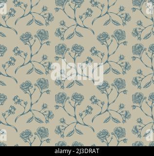 drawn green rose leaves, repeating seamless pattern isolated on white ...