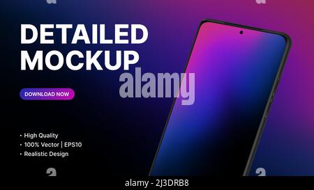 Detailed Smartphone Presentation Mockup. High-Quality Banner Template. Realistic Device Design. Vector illustration Stock Vector