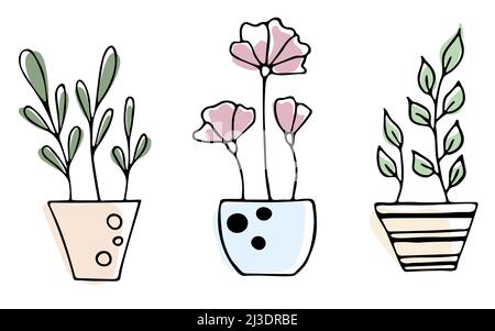 Set of houseplant vector illustration with simple line doodle design Stock Vector