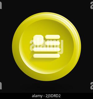 Documents 3D Icon. Word App. Yellow Round Button. Vector illustration Stock Vector