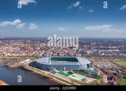 Aerial view over Weserstadion, SV Werder Bremen home stadium Stock Photo