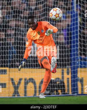 London, UK. 06th Apr, 2022. 06 April 2022 - Chelsea v Real Madrid - UEFA Champions League - Quarter Final - First Leg - Stamford Bridge Edouard Mendy during the match against Real Madrid Picture Credit : Credit: Mark Pain/Alamy Live News Stock Photo