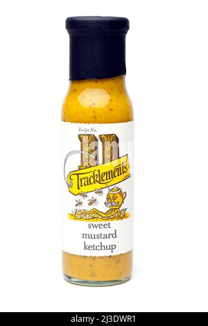 Container of Tracklements Sweet Mustard Ketchup Stock Photo