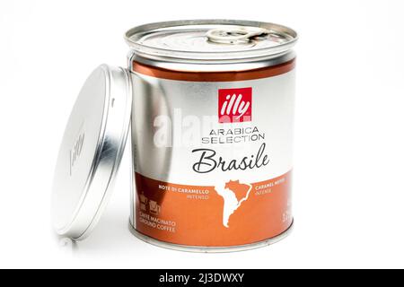 Tin of Illy Arabica Selection Brasile Coffee Stock Photo
