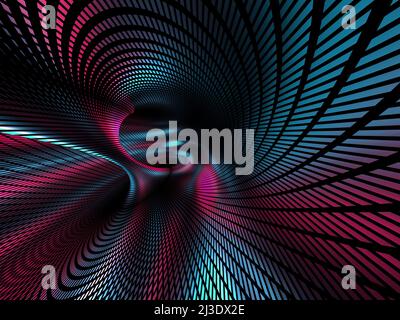 Abstract shiny black bent tunnel, dark digital background, colorful High-Tech illustration, 3d rendering