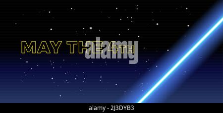 May the 4th abstract blue shining light space background with starry sky - vector illustration Stock Vector