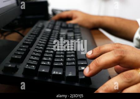 computer or laptop black keyboard in close up Stock Photo