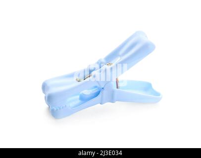 Plastic clothes pin on white background Stock Photo