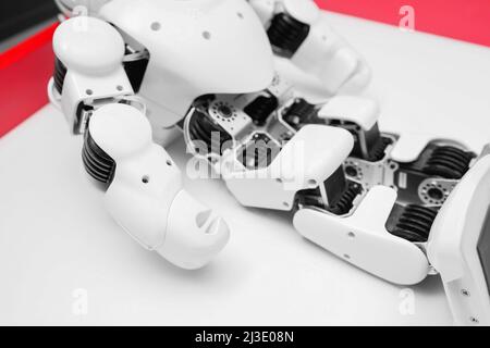 Futuristic humanoid robot at exhibition Stock Photo