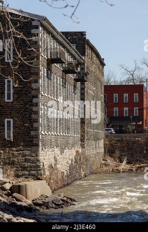 Canal Place in Little Falls, New York, on the Mohawk River and Erie Canal Stock Photo