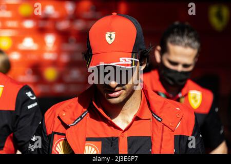 Melbourne, Australia. 07th Apr, 2022. Carlos Sainz of Spain and Ferrari in the paddock ahead of the 2022 Australian Grand Prix at the Albert Park Grand Prix circuit. (Photo by George Hitchens/SOPA Images/Sipa USA) Credit: Sipa USA/Alamy Live News Stock Photo