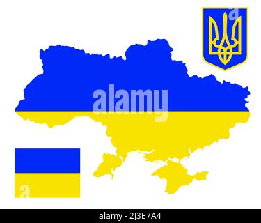 Ukraine. The contours of the territory of the Ukrainian state. View of Ukraine on the political map of the world in the national colors of the Ukraini Stock Vector