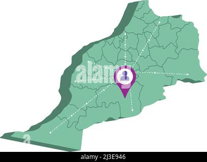 Isolated 3d render map of Morocco with a map pin Vector Stock Vector