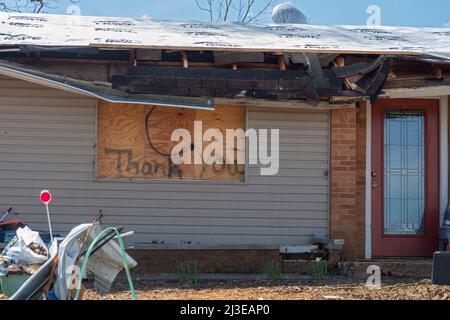 Mayfield, Kentucky - Damage from the December 2021 tornado that devasted towns in western Kentucky. Stock Photo